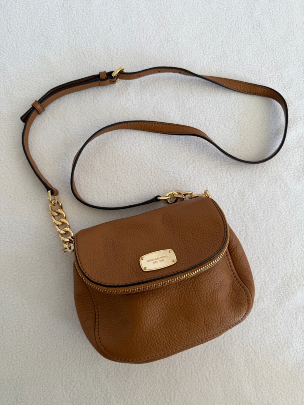 Michael Kors Tan Pebbled Leather Crossbody with Gold Hardware